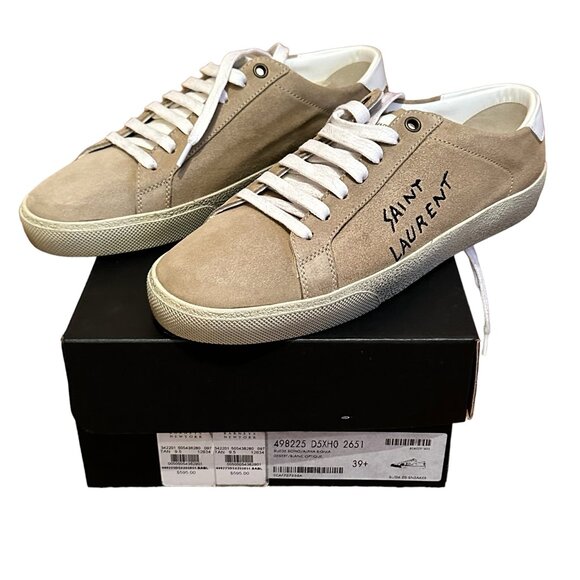 Saint Laurent Authenticated Suede Sneakers, Tan, Size 39.5 EU, 9.5 US